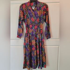 Vintage CG II Bold Wild Print Long Sleeve Dress